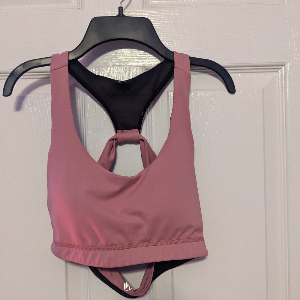 Mauve, open back, sports bra, fully lined